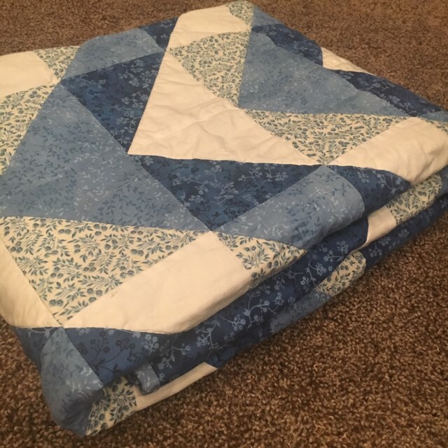 Blue Baby Quilt New Baby Gift Handmade Blanket Baby Quilt Etsy