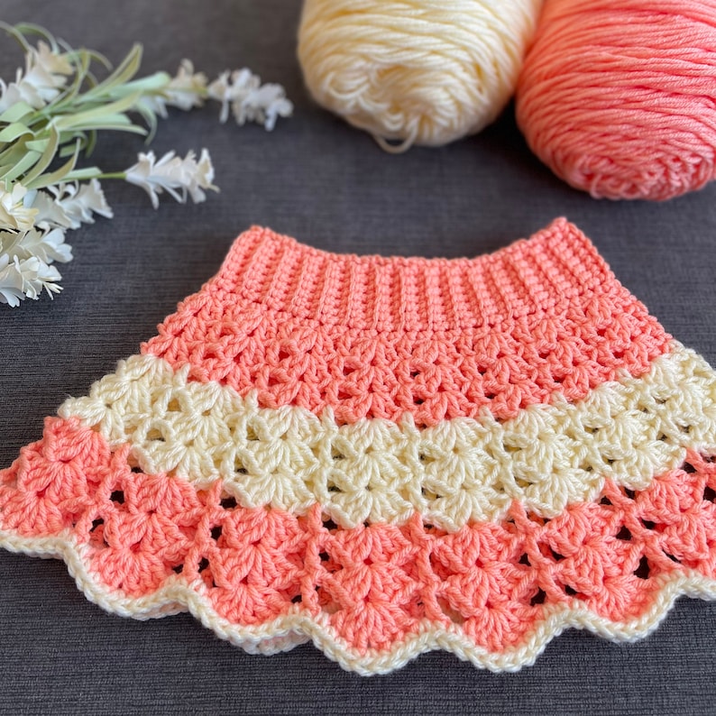 Peach and Cream Crochet Skirt, Crochet Gift, Crochet Baby Skirt, Infant