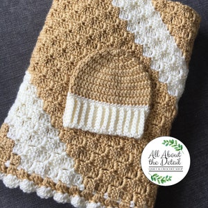 Ivory and Beige Baby Blanket Crochet Baby Blanket Newborns Infants Baby Boy Blanket Baby Girl Blanket Matching Beanie New Baby Gift Shower