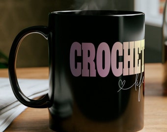 Living a Colorful Crochet Life Crochet Coffee Mug Crochet Cup Crochet Lover Gift Gifts for Her Crochet Gift Crafter Gift Crochet Life