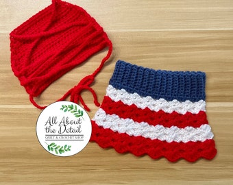 Red White Blue Crochet Baby Gift, Halter Skirt Set, Baby Halter Top, Skirt and Halter, 3-6 Months, Crochet Top, Baby Skirt, July Fourth