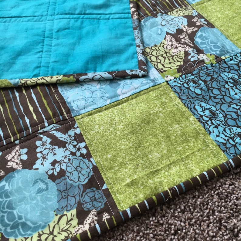 Baby Quilt Modern Throw Quilt Blue Throw Quilt Green Etsy