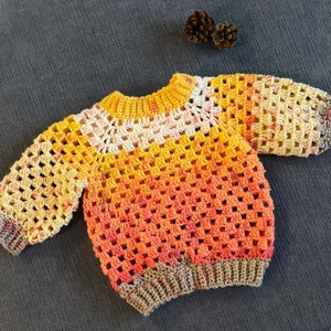 Crochet Sweater Baby Cardigan Childs Pullover Handmade Baby Gift Toddler Size 18-24 Months Mini Granny Stitch Pullover Sweater Fall