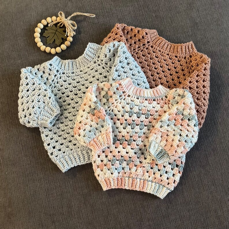 Crochet Sweater Baby Cardigan Childs Pullover Handmade Baby Gift Toddler Size 18-24 Months Mini Granny Stitch Pullover Sweater image 5