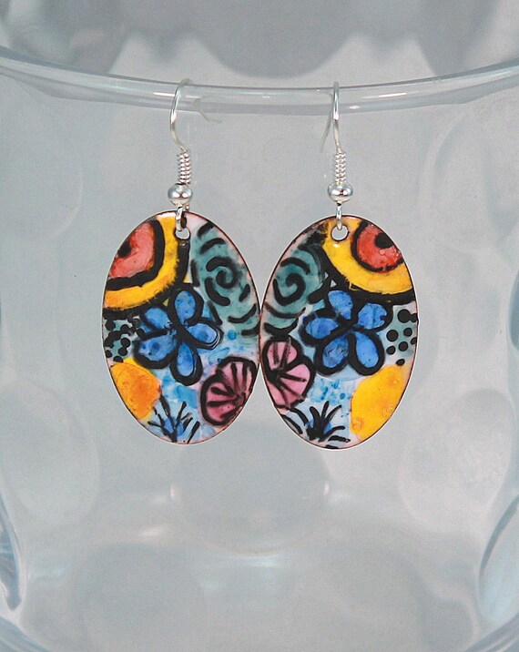 Items similar to Flower earrings, enamel jewelry, handmade