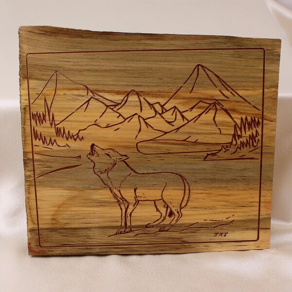 Wolf plaque, mountain art, cabin art, rustic wall hanging, Christmas gift for men