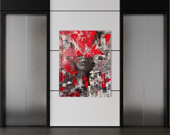 Abstract Red and Black Acrylic Painting: Textured Modern Wall Art