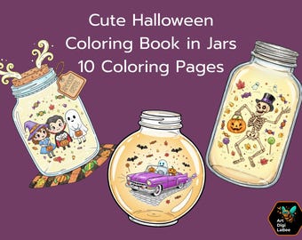 Halloween Coloring Book | Jars, Witch, Cat Designs (Digital Download)