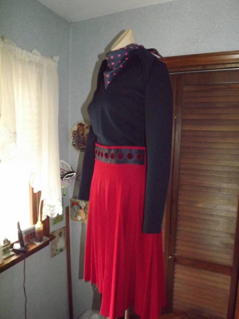 1960/'s Vintage Blue and Red Knit Dress Medium