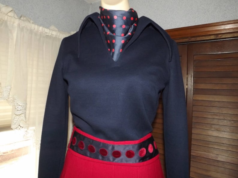 1960/'s Vintage Blue and Red Knit Dress Medium