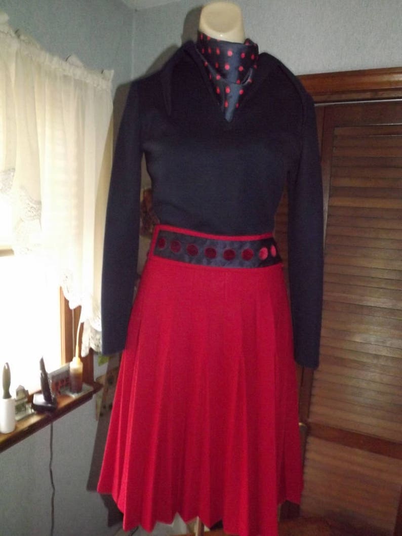 1960/'s Vintage Blue and Red Knit Dress Medium