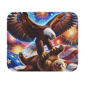 Patriotic Eagle Humbles Russian Bear Mouse Pad, Desk Accessory, Office Decor, Gamer Gift, American Flag Themed, Inspirational Workspace