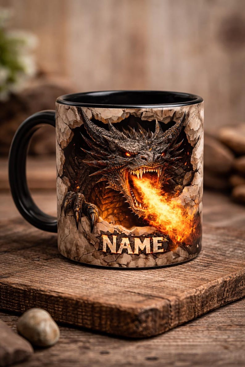 Personalized Dragon Mug – Custom Name Ceramic Coffee Cup, Fantasy Gamer ...