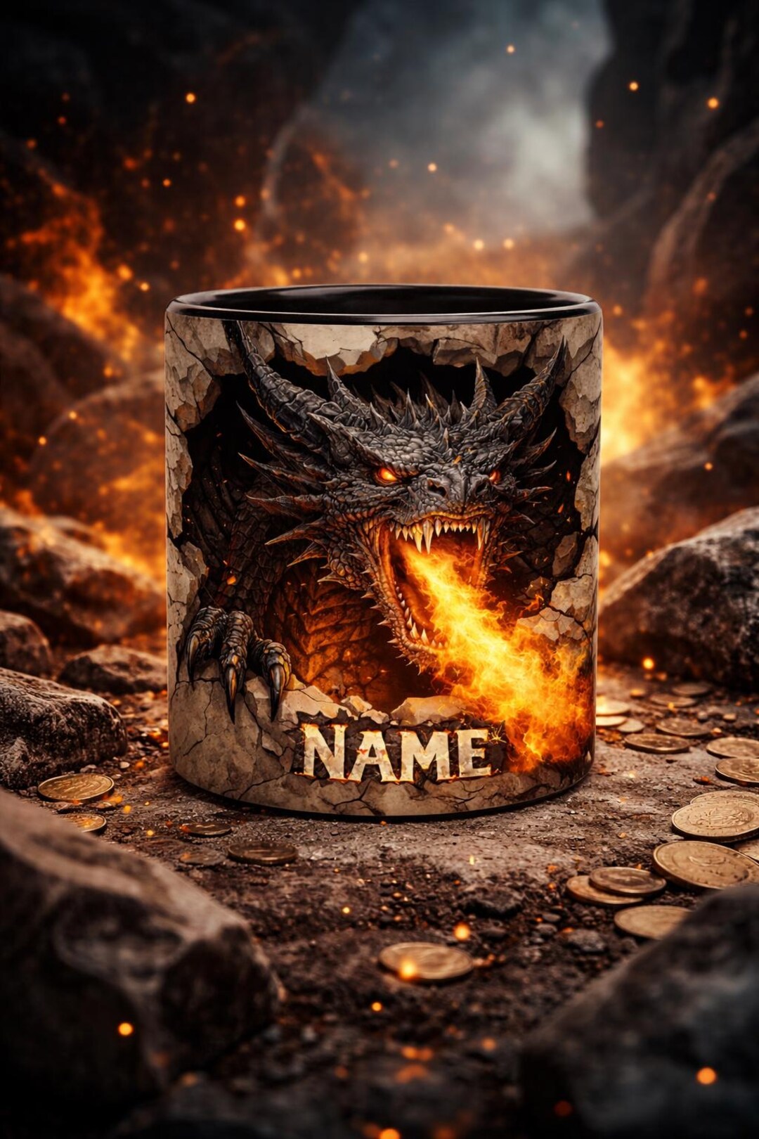 Personalized Dragon Mug – Custom Name Ceramic Coffee Cup, Fantasy Gamer ...