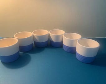 Set of 6 blue and white custard cups