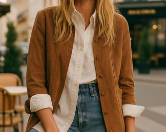 Handgemaakte damesbruine suède blazer | Echte suède jas voor herfst en winter | Vintage boho buitenkleding cadeau voor haar