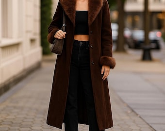 Dames Bruine Suède Penny Lane Jas | Handgemaakte Shearling Afghan Jas | 90s Boho Toscana Lange Winter Bontjas Cadeau voor Haar