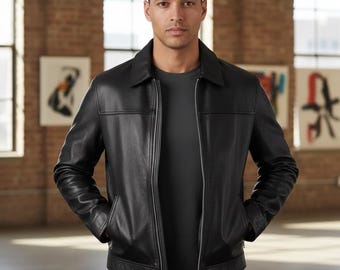 Vintage Real Leather Jacket Black for Men | Men's Y2K 2000s Style
