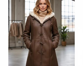 Handgemaakte dames schapenvacht leren jas | Warm stijlvol bovenkleding | Cadeau voor haar