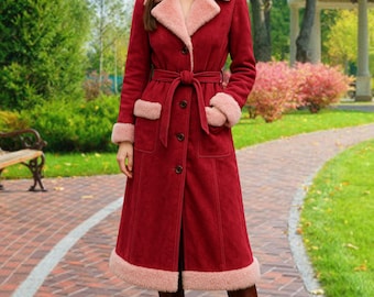 Vintage Shearling Suede Afghan Coat: Boho Hippie Fur Trim