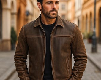 Men’s Brown Sheepskin Leather Jacket | Slim Fit Biker Coat