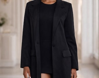 Dames Zwarte Suède Lange Trenchcoat – Vintage Jaren 70 Bohemian Overjas | Dames Suède Bovenkleding | Kerstcadeau voor Haar