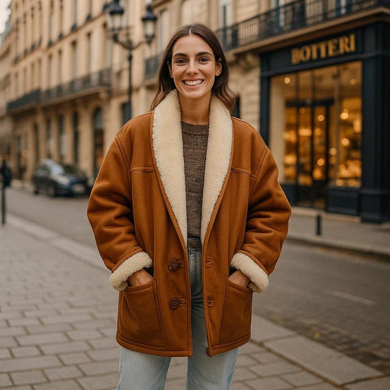 Vintage 80s Suede Shearling Coat | Oversized Caramel Jacket