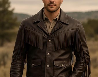 Heren franjes leren jas | Handgemaakte westerse echte leren jas | Vintage motorjack | Festival concert outfit