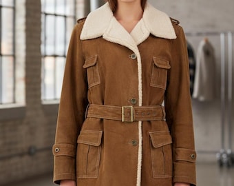 Dames bruine suède leren jas | Handgemaakte echte leren jas | Warme winterkleding | Cadeau voor haar