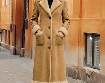 Vintage Dames Jassen – Afghan & Penny Lane 70s Stijl | Lange Handgemaakte Shearling Trenchcoats, Herfst Winter Cadeaus