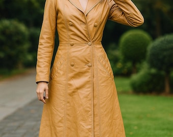 Vintage 70s Bruine Suède Trenchcoat | Handgemaakte Italiaanse Leren Jas | Tan Schapenvacht Overjas | Retro Voorjaars Winterjas Dames
