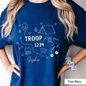 Personalized Troop Camping Shirt, Girl Scout Troop T-Shirt, Matching Camp T-Shirt, Girl Scout Camp Shirt, Camping Doodles Graphic T-Shirt image 2