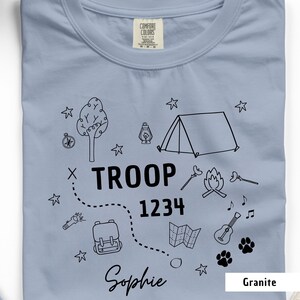 Personalized Troop Camping Shirt, Girl Scout Troop T-Shirt, Matching Camp T-Shirt, Girl Scout Camp Shirt, Camping Doodles Graphic T-Shirt Bild 3