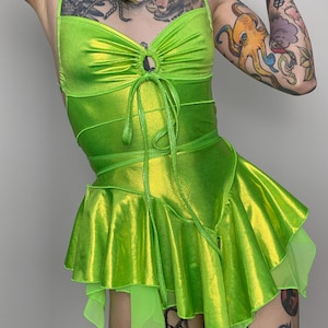 Handmade Metallic Green Fairy Dress: Pixie Hem Festival Outfit
