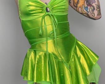 Handmade Metallic Green Fairy Dress: Pixie Hem Festival Outfit
