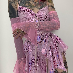 Handmade Pink Python Metallic Fairy Dress: Festival Outfit with Sleeves