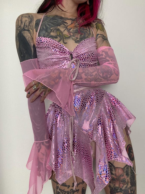 Handmade Pink Python Metallic Fairy Dress: Festival Outfit With Sleeves -  Etsy