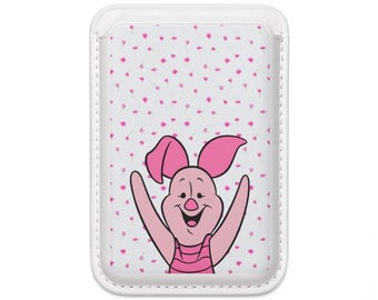 Pink Cartoon Piglet Hearts Vegan Wallet | MagSafe Compatible