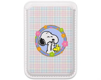 Snoopy and Woodstock Floral Plaid Wallet MagSafe Compatible