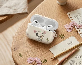 Custom Floral Snoopy AirPods Case, Polycarbonate Protective Cover