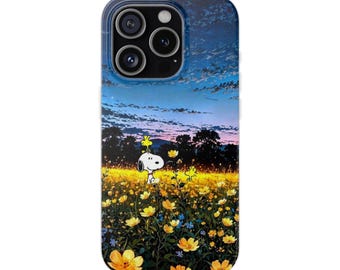 Snoopy in Flower Field Phone Case | Crescent Moon Night Sky iPhone Case