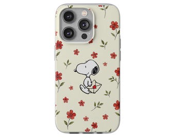 Snoopy with Love Letter phone case 2 | floral pattern, kawaii character