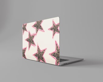 Leopard Print Stars MacBook Case | Pink Sketch Outline