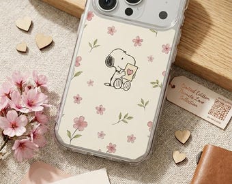 Snoopy Holding Heart phone case | Clear Impact Case, floral pattern