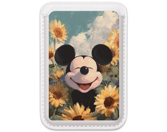 Smiling Mickey Mouse in Sunflowers Wallet | Vegan Magsafe Wallet