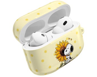 Zonnebloem Snoopy AirPod-hoesje | Gele polkadot beschermhoes