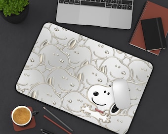 Snoopy Pattern Desk Mat | Peanuts Cartoon Mousepad, Neoprene Surface, Non-Slip Base
