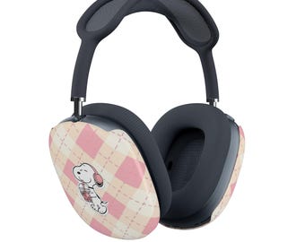 Snoopy Pink Argyle Pattern AirPod Max Cases | Headphone Covers