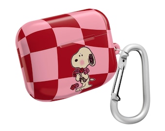 Snoopy Holding Roses AirPod Case | Pink Red Checker Pattern