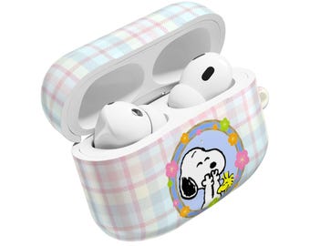 Snoopy & Woodstock Floral Plaid AirPod Case Pastel Check Pattern